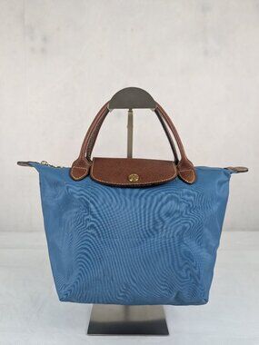 Authentic Longchamp Le Pliage Nylon Leather Tote Bag Blue | Used | Must Have